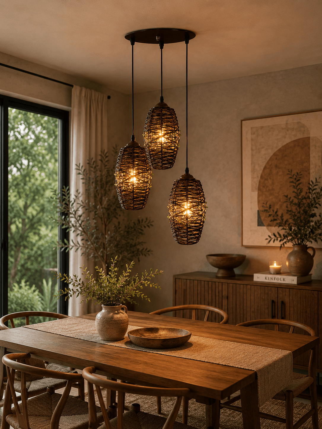 Lámpara Colgante Artesanal de Ratán 3 Luces