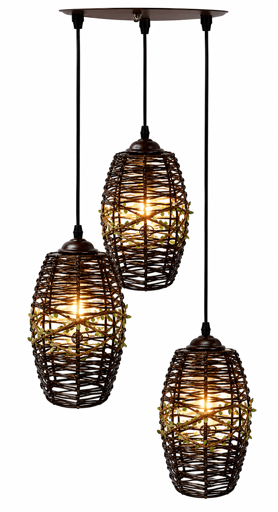 Lámpara Colgante Artesanal de Ratán 3 Luces
