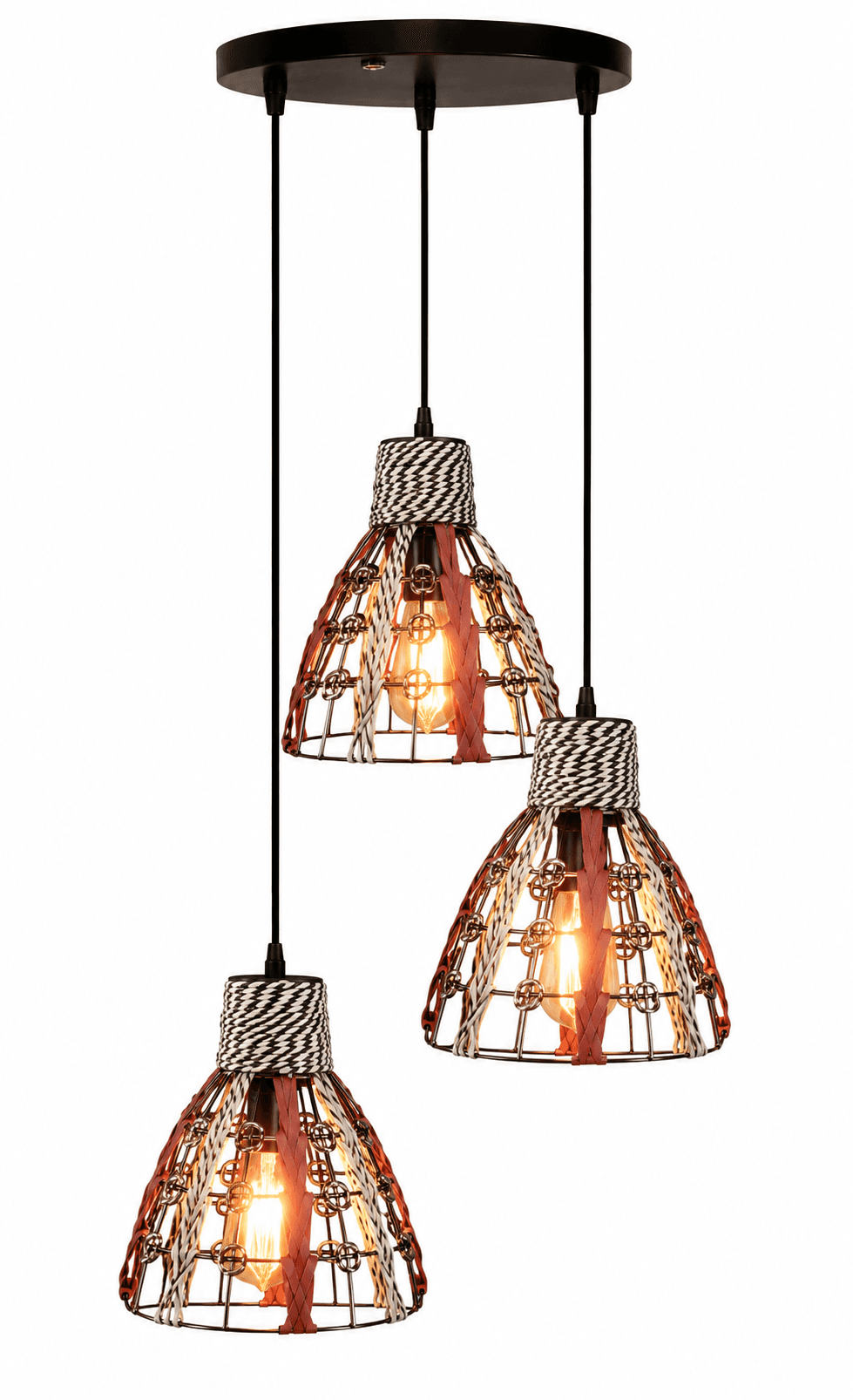 Lámpara Colgante Artesanal Mimbre 3 Luces