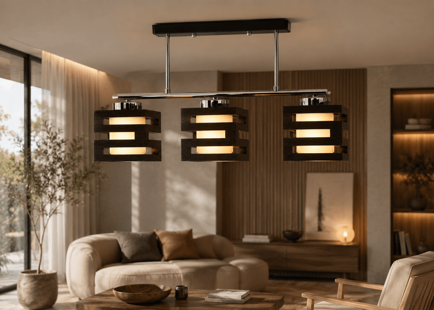 Lámpara Apliqué Techo Madera Triple