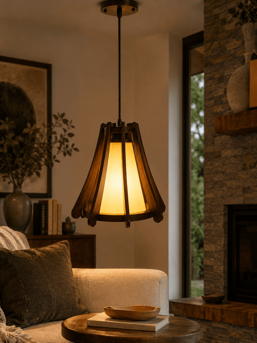 Lámpara Colgante de Madera Diseño Artesanal Contemporáneo 1 luz