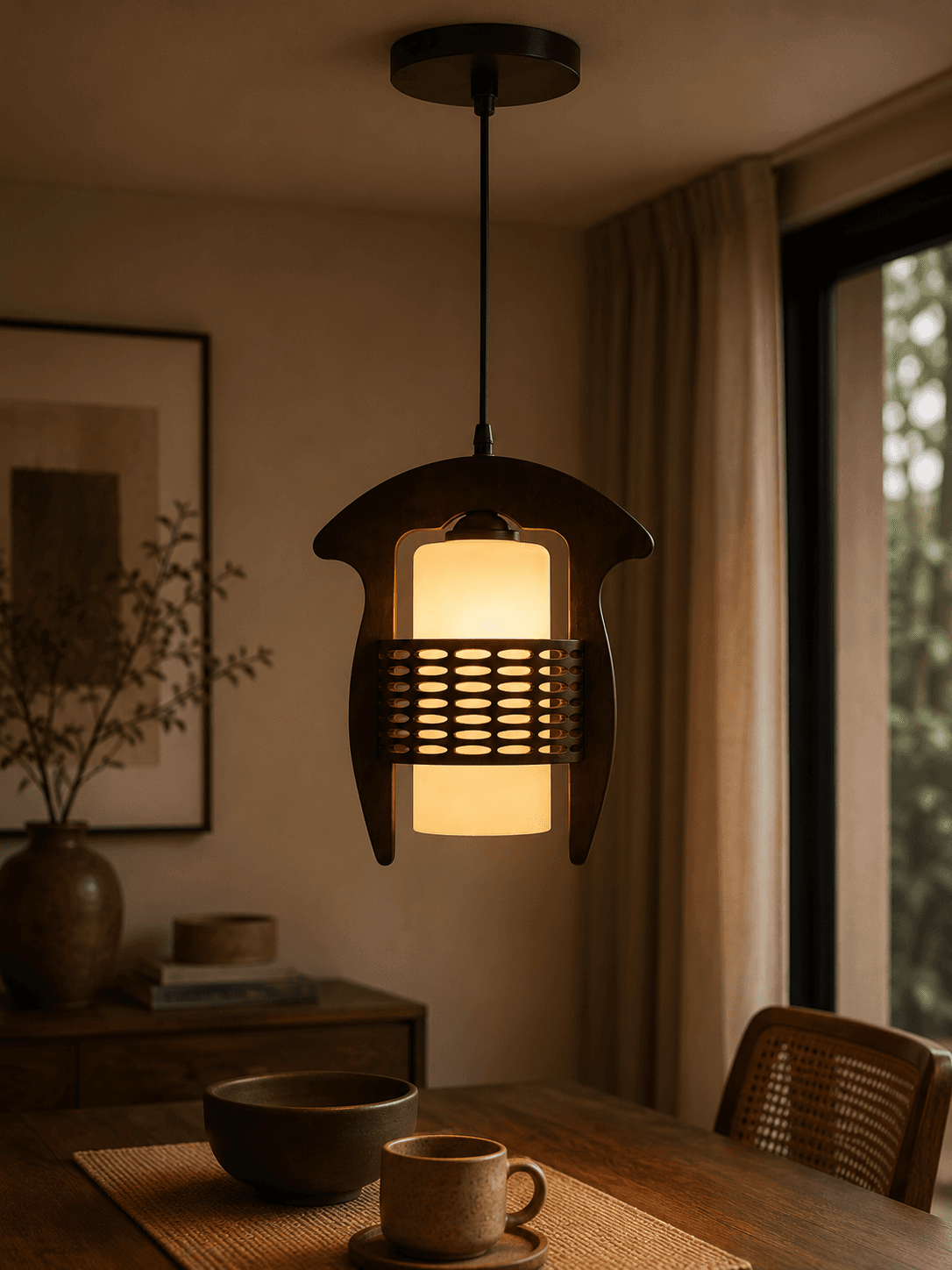 Lámpara Colgante Cónica de Madera 1 luz