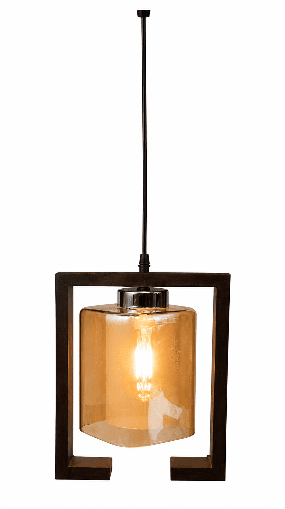 Lámpara Colgante de Madera y Vidrio Ámbar 1 Luz