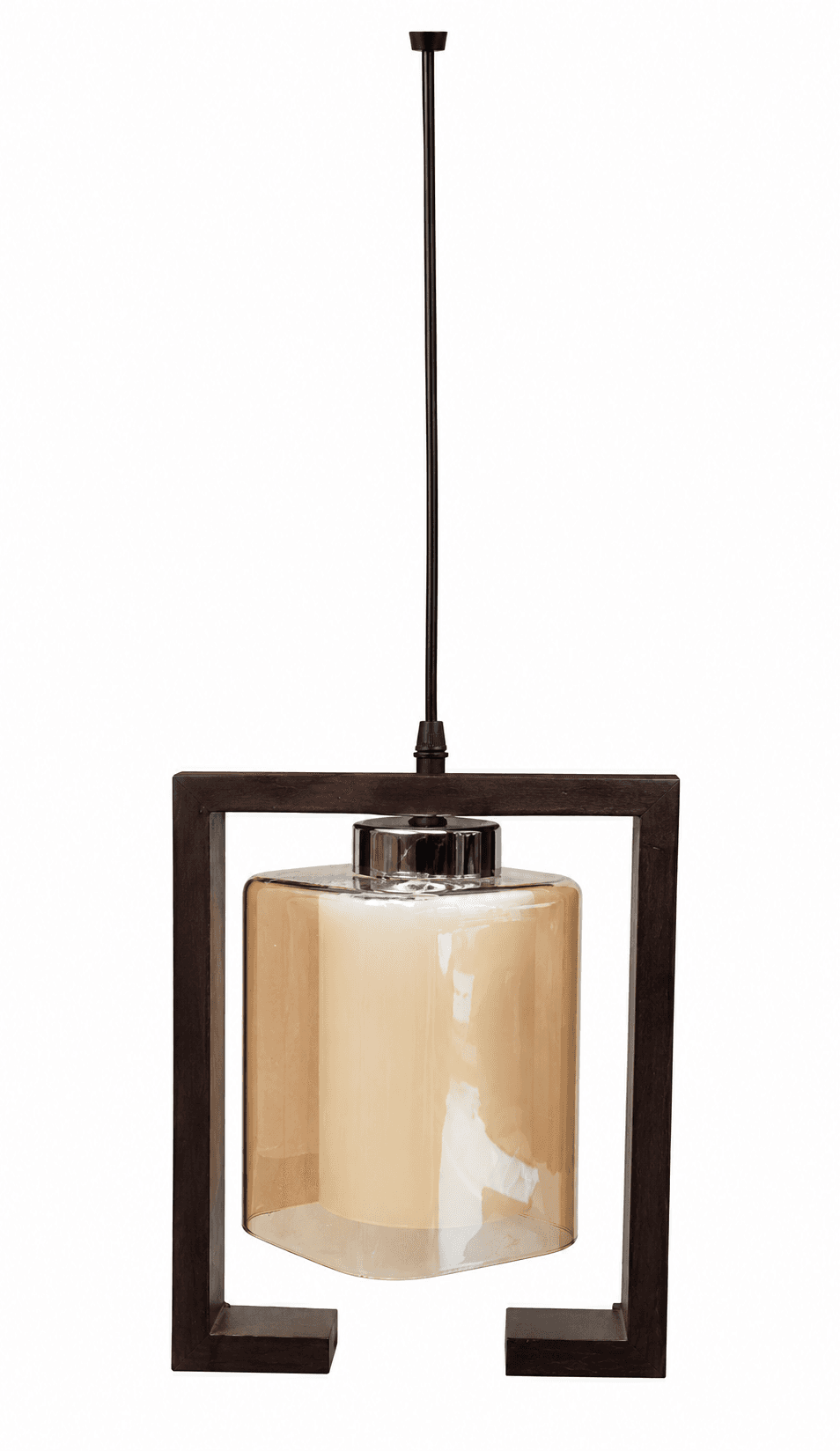 Lámpara Colgante de Madera y Vidrio Ámbar 1 Luz