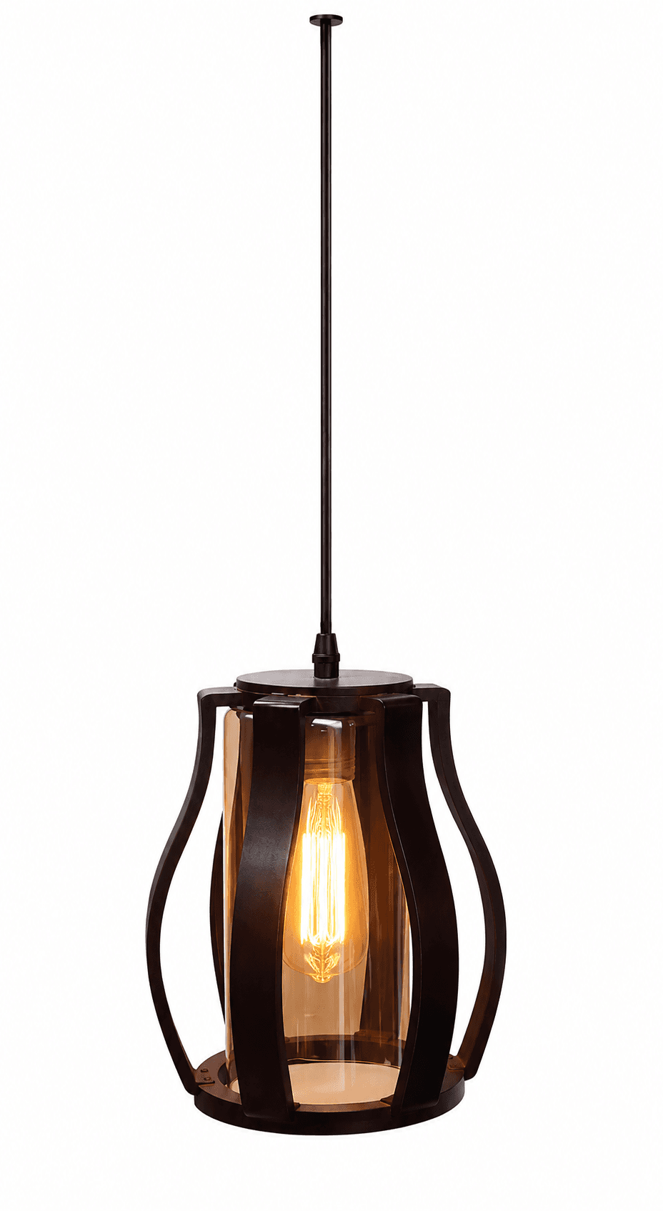 Lámpara Colgante de Madera Curva Vidrio Ámbar 1 Luz