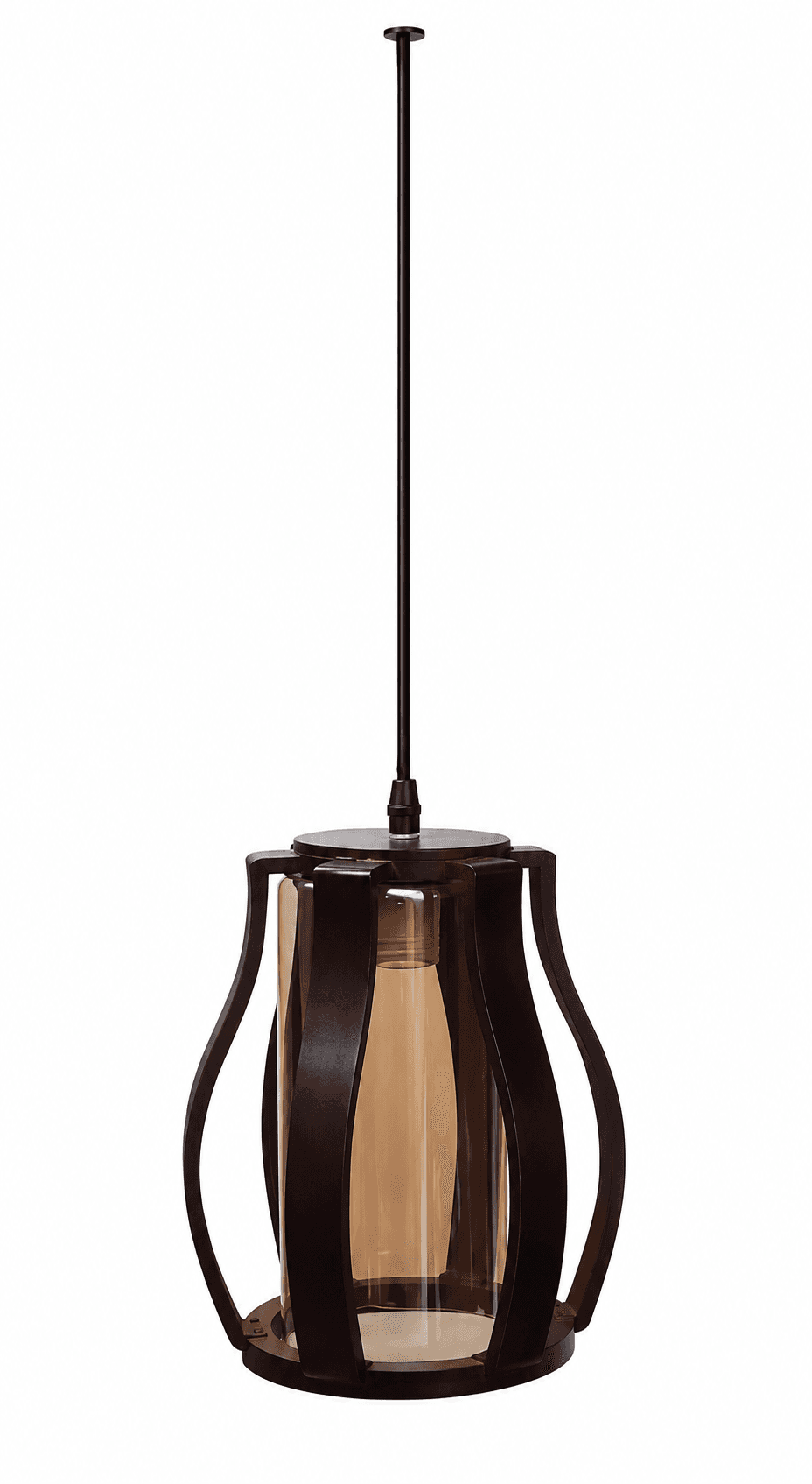 Lámpara Colgante de Madera Curva Vidrio Ámbar 1 Luz