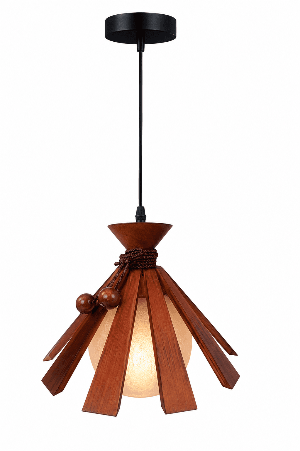 Lámpara Colgante de Madera con Globo de Vidrio – 1 Luz