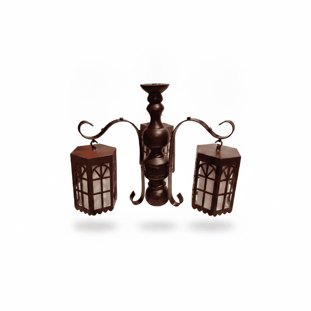 Lámpara Colonial Madera 3 Luces