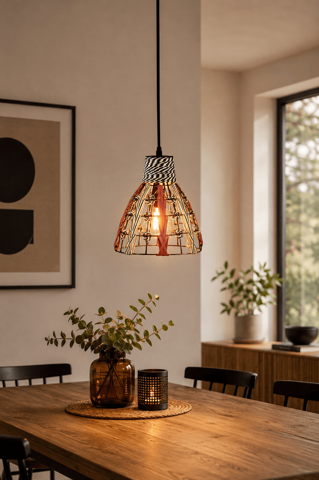 Lámpara Colgante Artesanal Mimbre 1 Luz