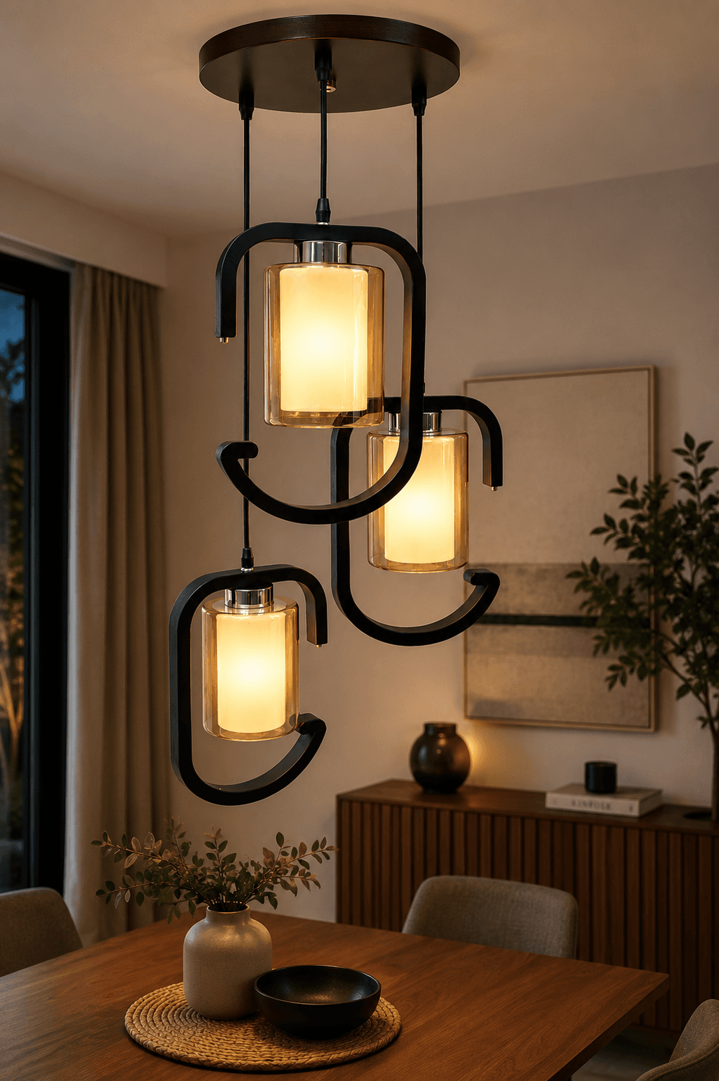 Lámpara Colgante Diseño Curvo 3 luces